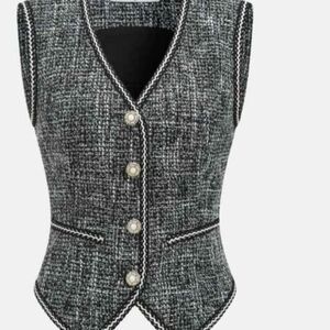 Commense Black and White Tweed Vest